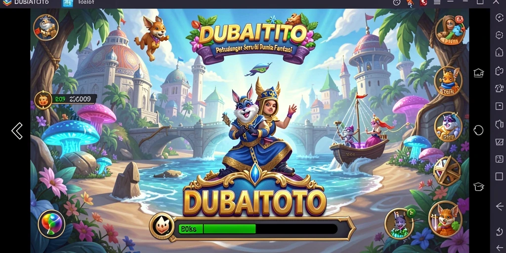 Tampilan gameplay DUBAITOTO dengan karakter menjelajahi dunia petualangan.