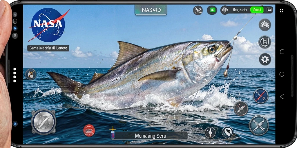 Tampilan gameplay menampilkan aksi memancing yang mendebarkan.