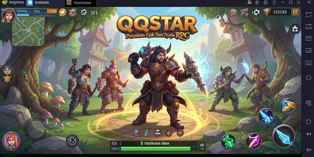 Screenshot utama QQSTAR menampilkan aksi pertarungan yang mendebarkan dalam dunia RPG.