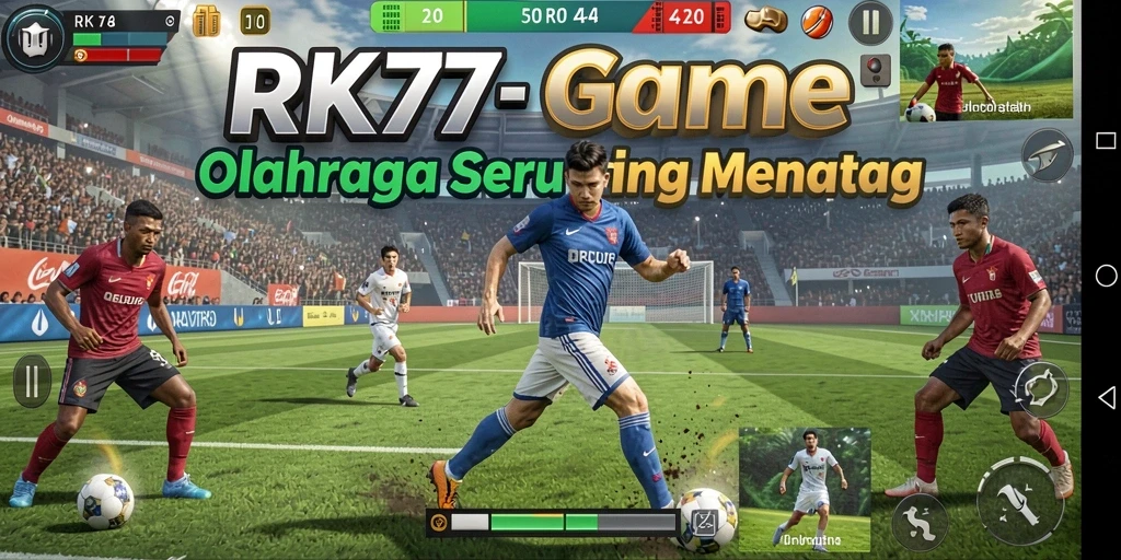 Tampilan gameplay RK77 yang penuh aksi di lapangan olahraga.