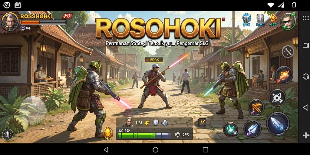 Screenshot gameplay ROSOHOKI menampilkan pertempuran strategi mendebarkan.