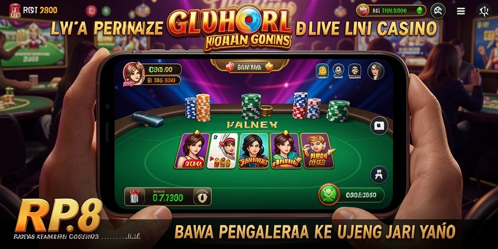 Tampilan utama gameplay Live Casino RP8 yang mendebarkan.